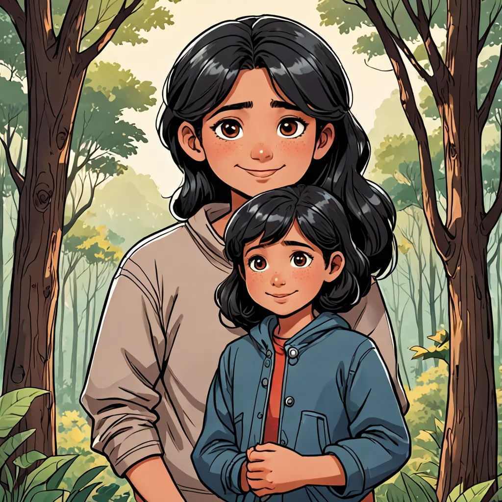a man and a woman standing in a forest with trees and bushes behind them, with a cartoon of a man and a woman, private press, a storybook illustration, Cliff Childs, comic cover art
