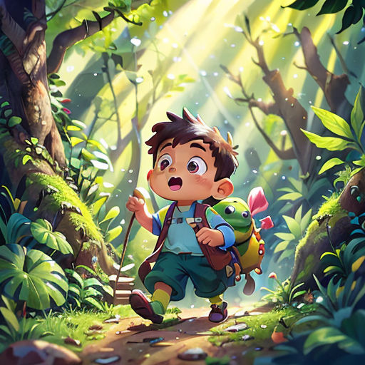 a boy with a backpack is walking through the woods with a backpack on his back and a backpack on his shoulder