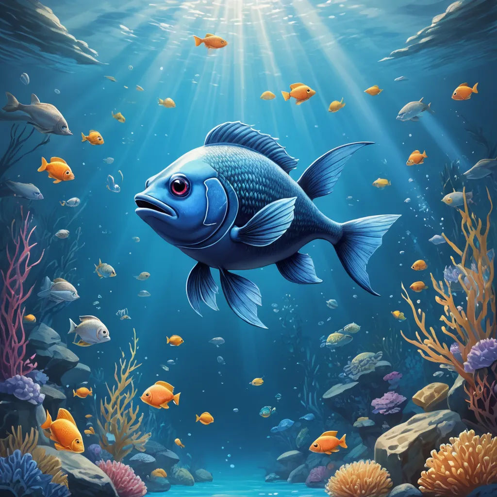 a painting of a fish swimming in the ocean with corals and other fish around it, under water, psychedelic art, a storybook illustration, David Martin, highly detailed digital painting