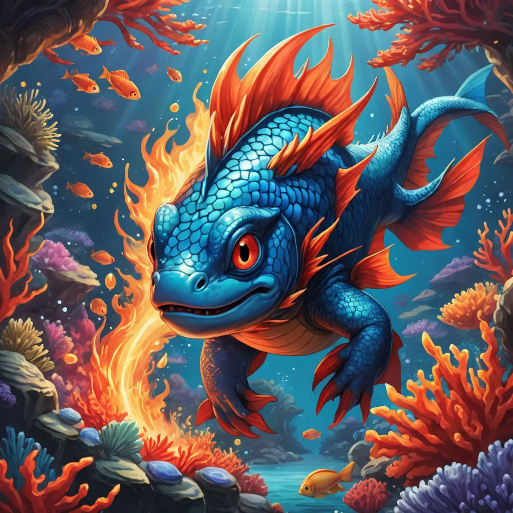 a painting of a blue dragon swimming in a coral reef with corals and other corals around it, fantasy art, a character portrait, Chris LaBrooy, lostfish