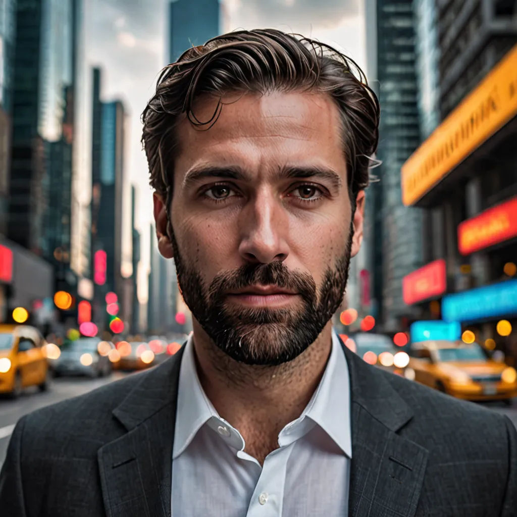 a man in a suit and tie standing in front of a city street with cars and buildings in the background, new objectivity, a character portrait, Adam Pijnacker, portrait photography