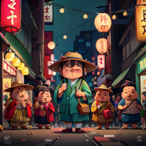 a group of people standing on a street next to a building with chinese characters on it and a woman in a green coat
