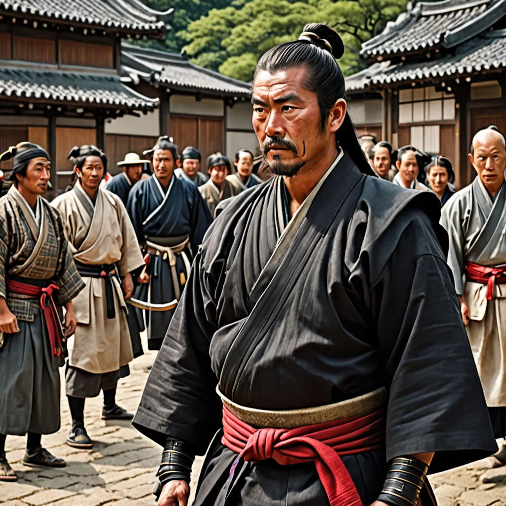 a group of people standing around each other in front of a building with a lot of people standing around, dau-al-set, a character portrait, Baiōken Eishun, movie still