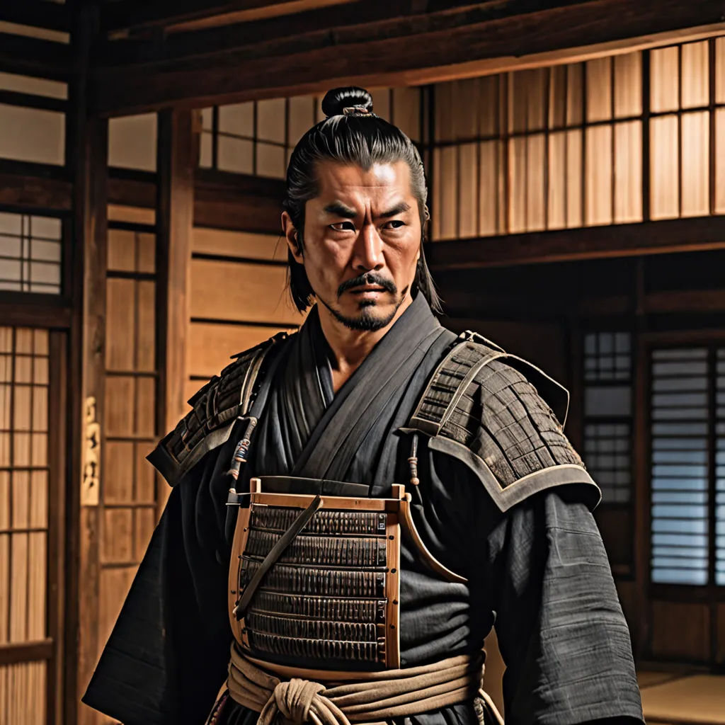 a man in a geisha outfit standing in a room with wooden walls and windows with blinds on the windows, dau-al-set, a character portrait, Eizan Kikukawa, movie still