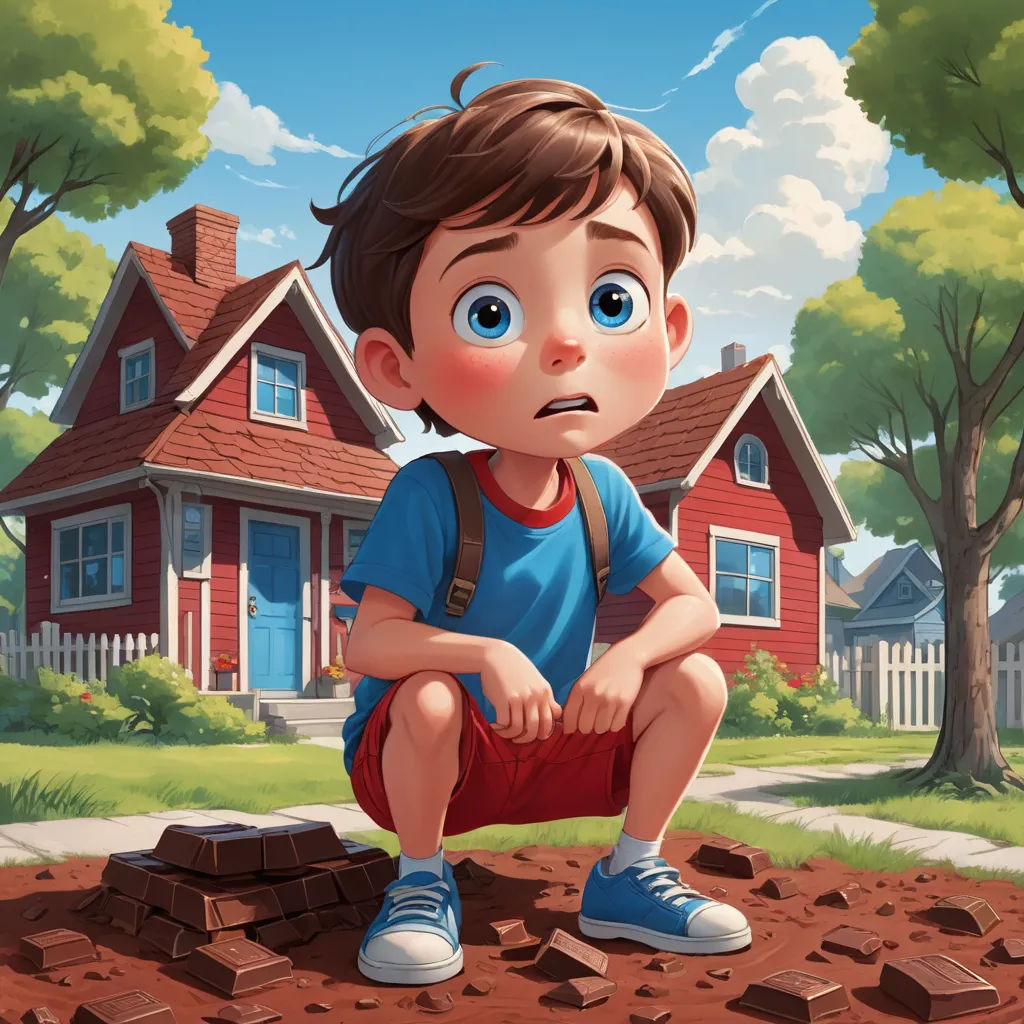 a boy sitting on a pile of dirt in front of a house with a sad look on his face, american scene painting, a storybook illustration, Chris LaBrooy, rossdraws global illumination