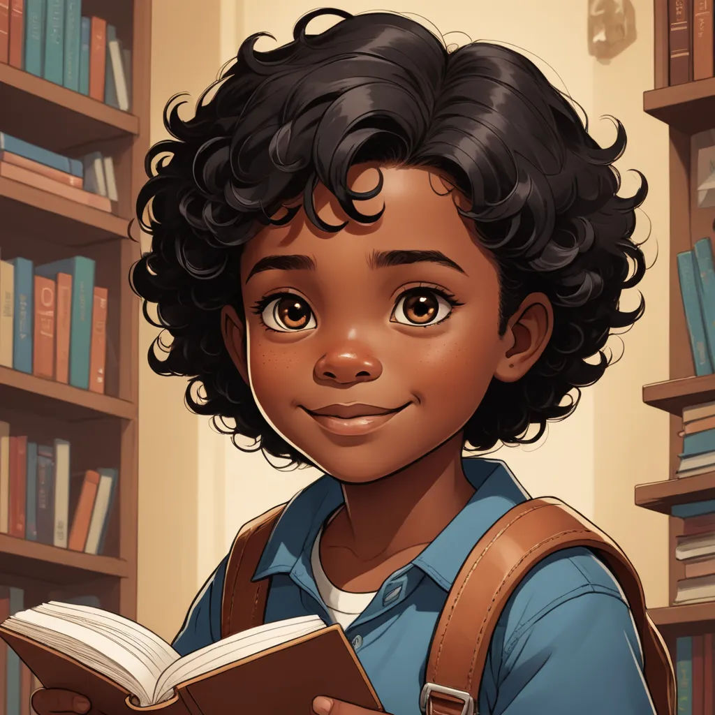 a cartoon girl is reading a book in a library with bookshelves behind her and a book in her hand, harlem renaissance, a character portrait, Alexis Simon Belle, character portrait