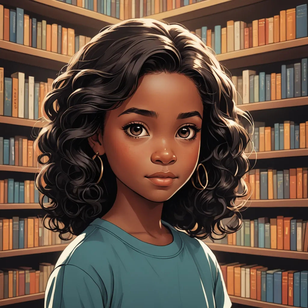 a digital painting of a young girl in front of a bookshelf with bookshelves in the background, fantasy art, a character portrait, Constance Gordon-Cumming, rpg portrait