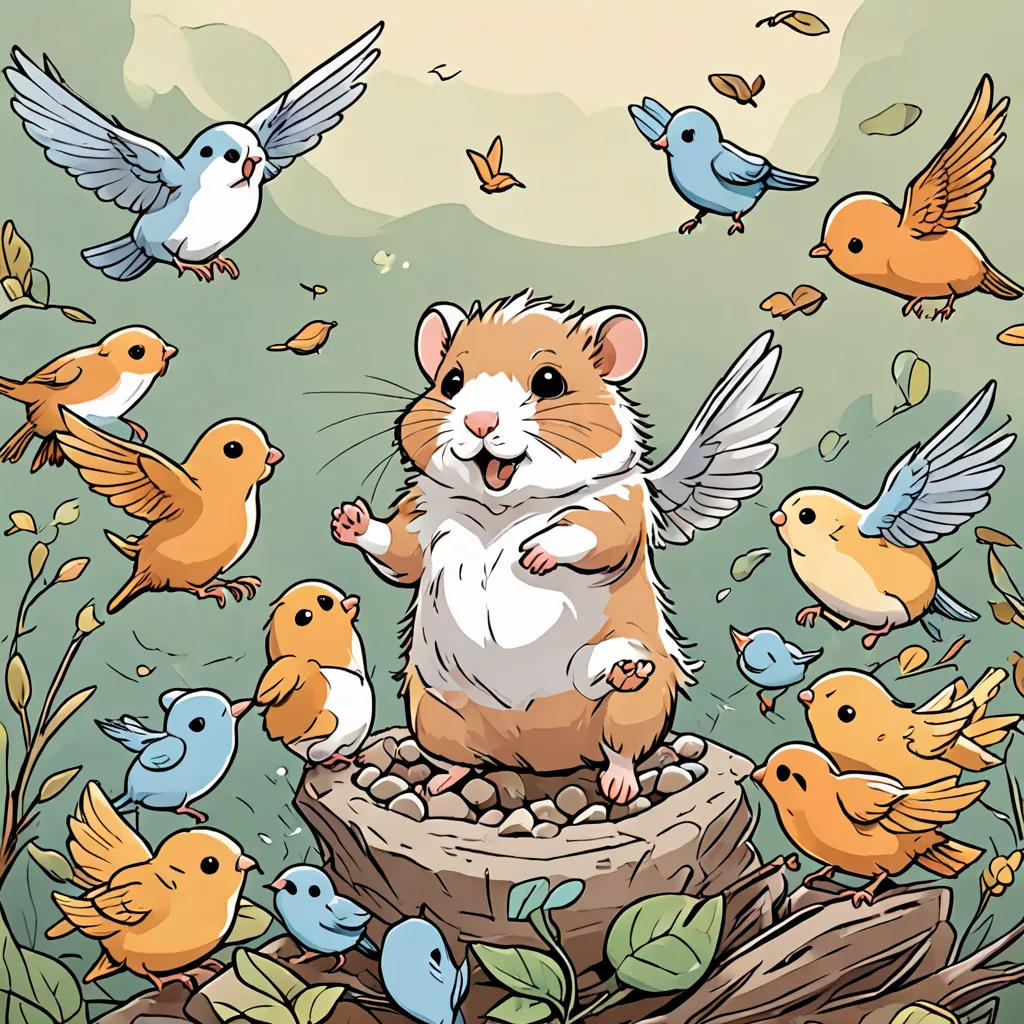 Hammy The Hamster and His Bird Family