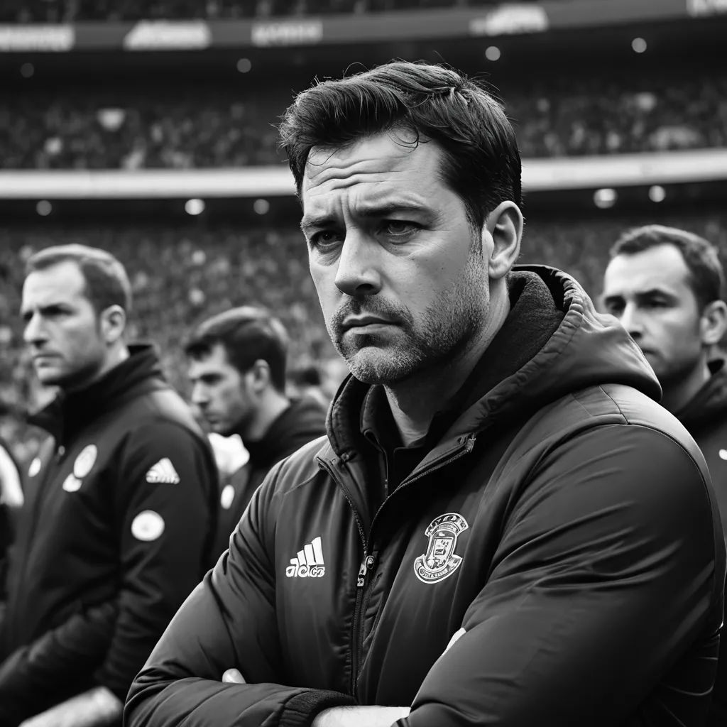 a man standing in front of a crowd of people wearing jackets and ties with his arms crossed in front of him, mannerism, a black and white photo, Dave Allsop, promotional image