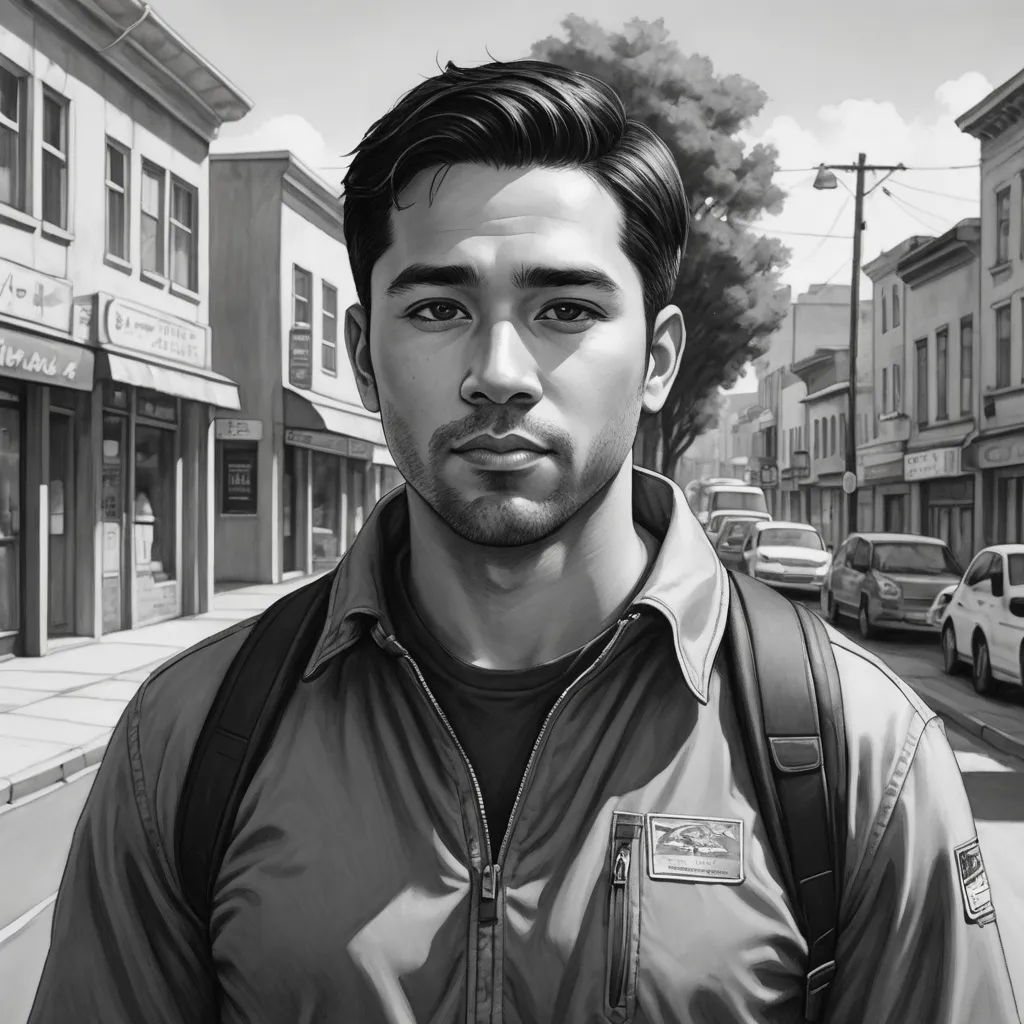 a man standing on a street corner in front of a building with a backpack on his shoulder and a backpack on his shoulder, american realism, a character portrait, Aaron Jasinski, tom of finland