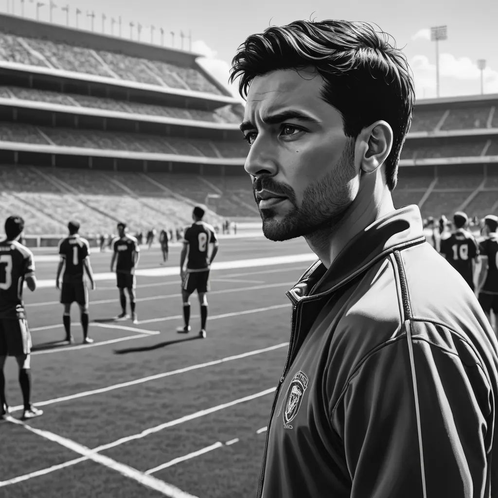 a man standing on a field with a group of people behind him in a stadium with a line of people, photorealism, a photorealistic painting, Adam Dario Keel, highly detailed digital painting
