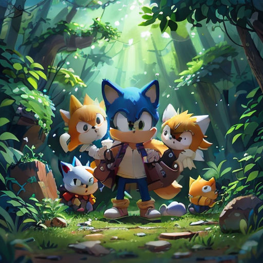 a group of cartoon animals standing in a forest with sunlight shining through the trees and leaves on the ground