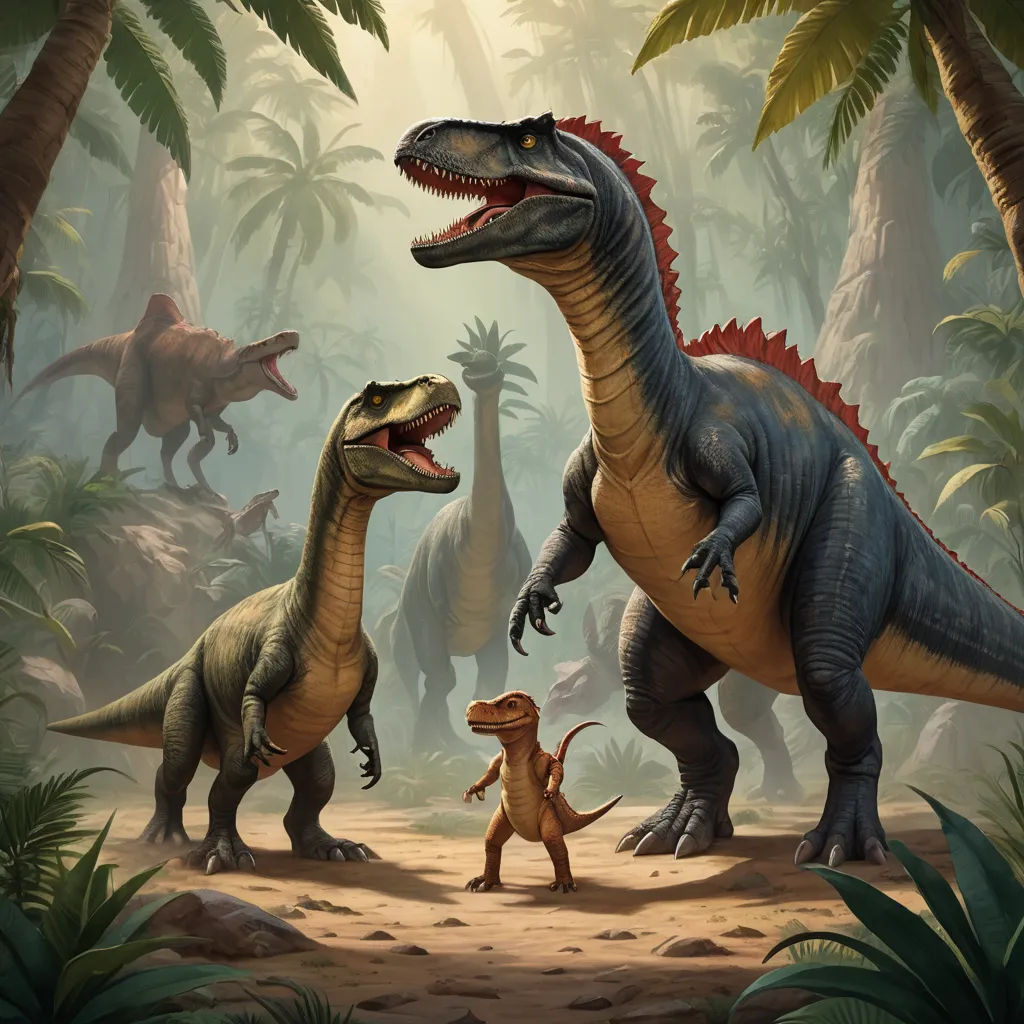 a couple of dinosaurs are in the jungle together, with a baby t - shirt in the foreground, sots art, concept art, Adam Rex, official art