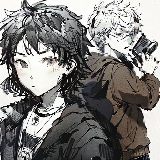 a couple of anime characters are standing together with guns in their hands and one is holding a gun in his hand