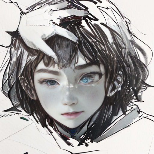 a drawing of a woman with blue eyes and a white background with black lines on it, with a white background with a black and white drawing of a woman's face
