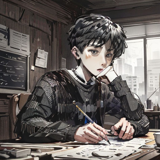 a man sitting at a desk with a pen and paper in his hand and a cup of coffee in front of him