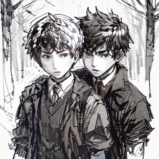 a couple of people standing next to each other in the snow with trees in the background and one person wearing a tie