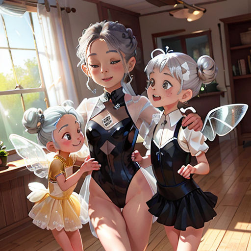 a group of women in costumes standing next to each other on a wooden floor in a room with a window