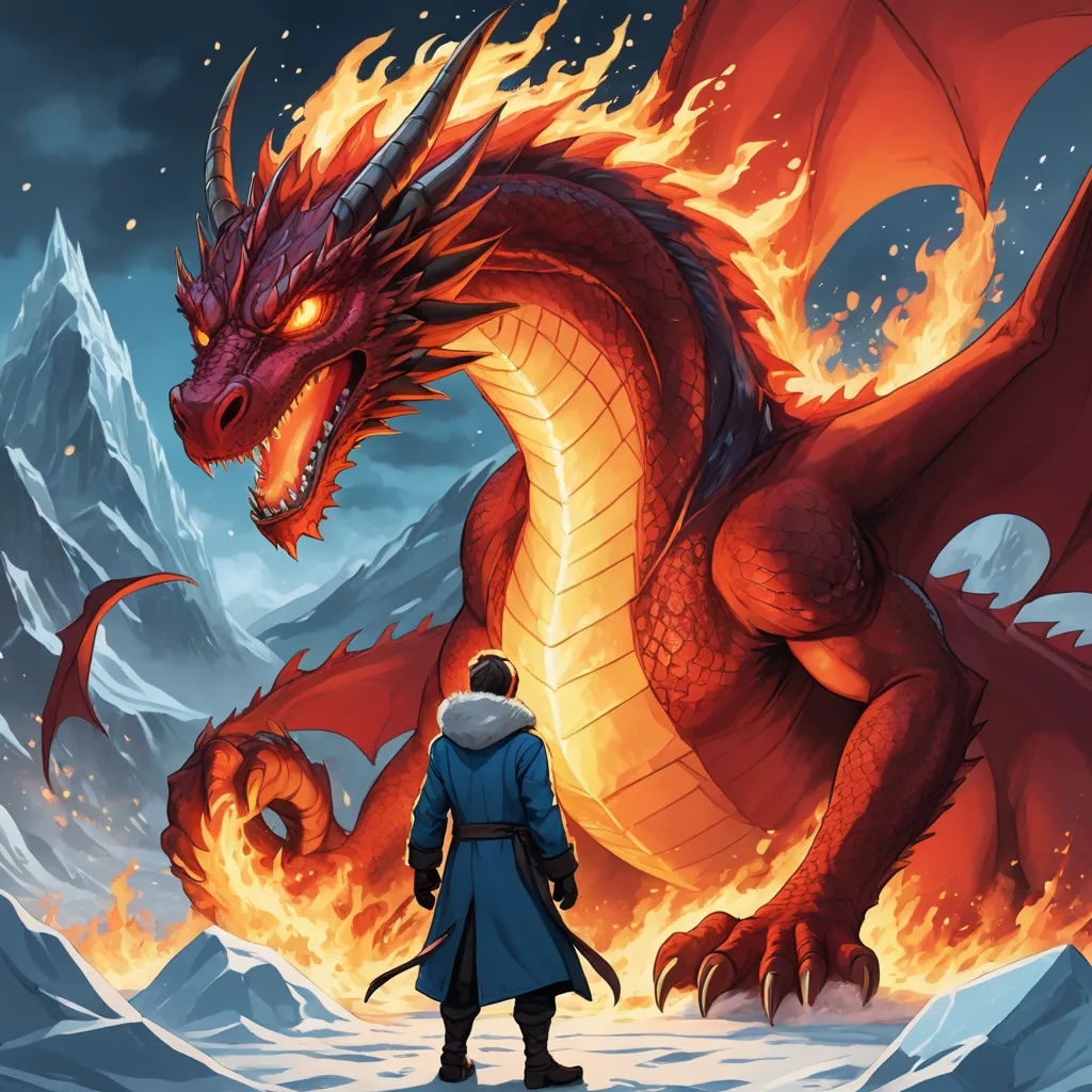 a man standing in front of a dragon on a mountain with a sword in his hand and a fire breathing dragon on his shoulder, fantasy art, a storybook illustration, Dirk Crabeth, dragon art