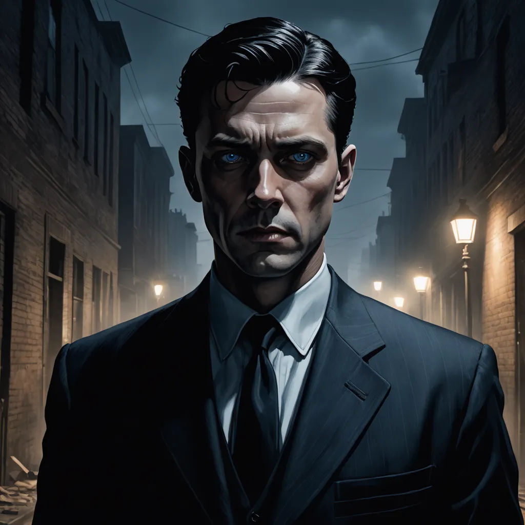 a man in a suit and tie standing in a street at night with a street light in the background, photorealism, a character portrait, David Palumbo, comic cover art