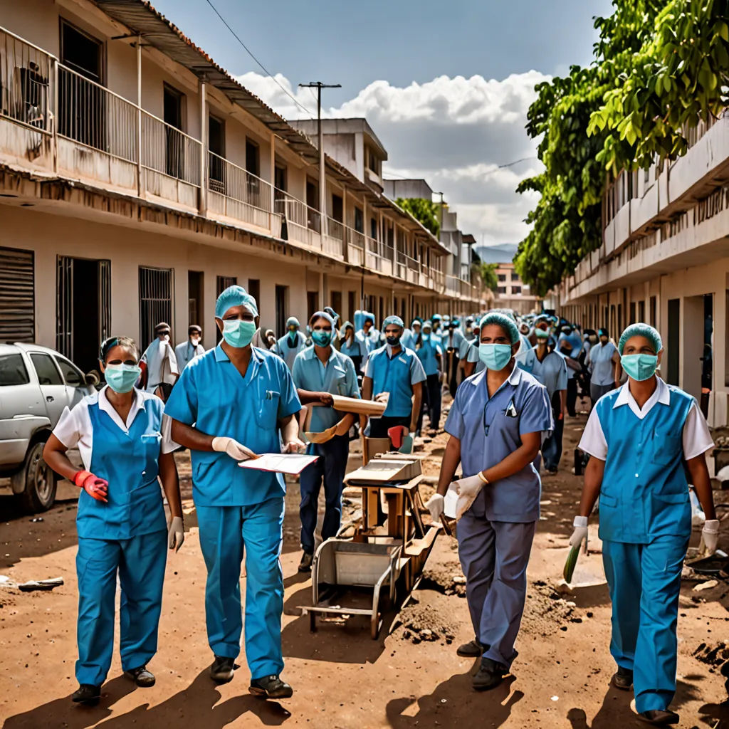 a group of doctors walking down a street in scrubs and masks on their faces and hands, with a line of parked cars in the background, neoplasticism, a jigsaw puzzle, Doc Hammer, award-winning photograph