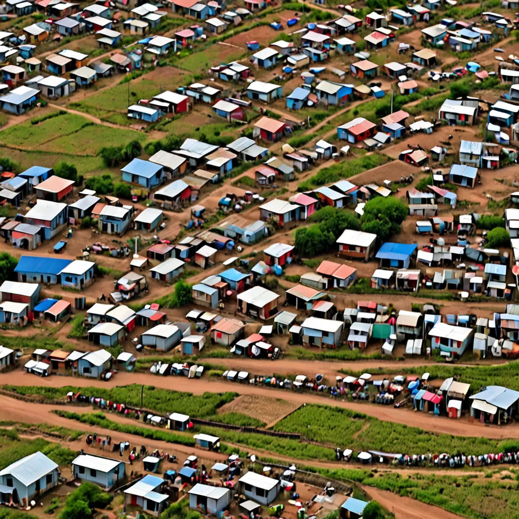 a large group of houses in a rural area with a dirt road running through it and a dirt road running through the middle of the area, ecological art, a microscopic photo, Afewerk Tekle, award-winning photograph