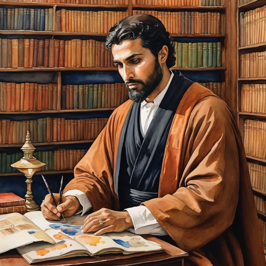 a painting of a man in a library writing on a book with a lamp on a table next to him, academic art, a detailed painting, Ahmed Karahisari, official art