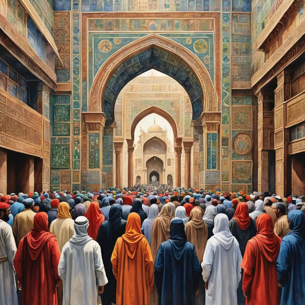 a painting of a group of people in a building with a doorway and a doorway leading into a building, figurative art, a photorealistic painting, Christophe Vacher, intricate oil painting