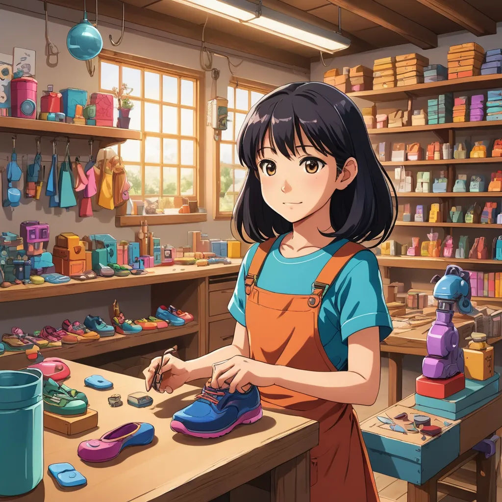 a girl in a shop working on a pair of shoes with a calculator in front of her, remodernism, a stock photo, Anne Said, official art