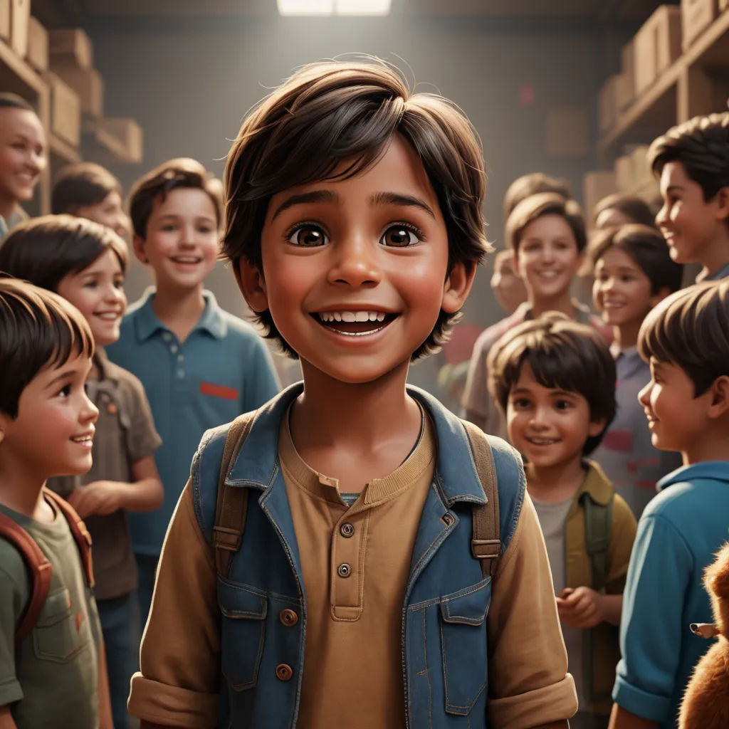 a cartoon boy standing in front of a group of children in a hallway with a teddy bear in the foreground, samikshavad, poster art, Eddie Mendoza, cgstudio