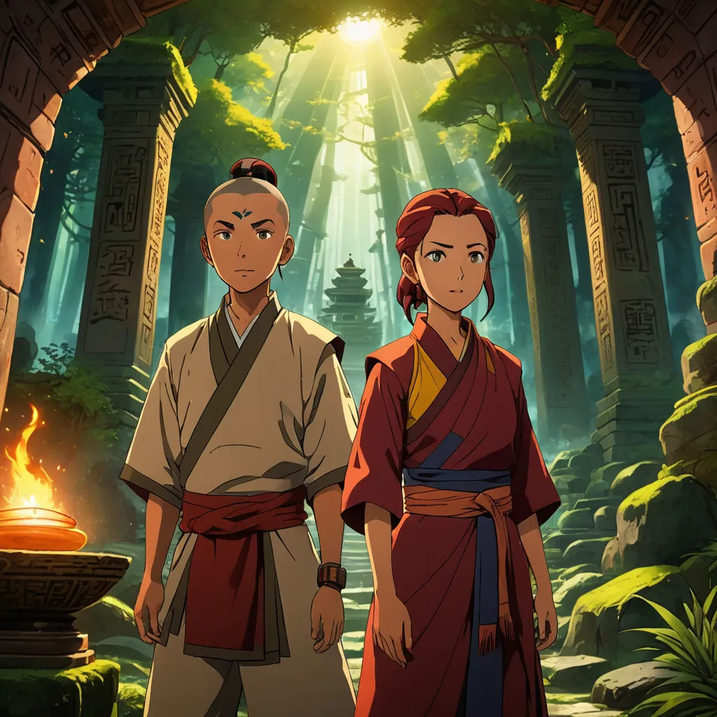 two people standing in front of a forest with a fire pit in the background and a light shining through the trees, cloisonnism, poster art, Du Jin, promotional image