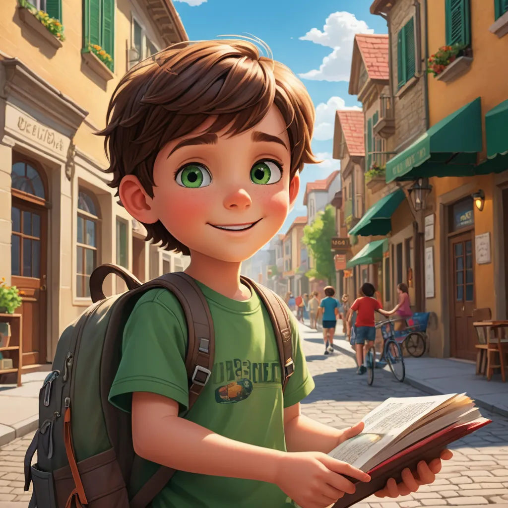 a boy with a backpack and a book in his hand on a street with people walking by and a bicycle, photorealism, a storybook illustration, Alejandro Burdisio, rossdraws global illumination
