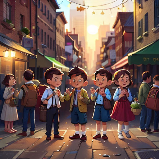 a group of people standing on a street next to each other in front of a crowd of people with backpacks