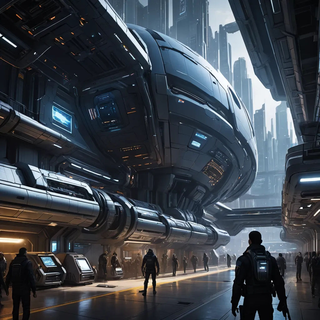 a sci - fi scene with a man in a futuristic city with a sci - fi theme and a sci - fi background, space art, concept art, Eve Ryder, star citizen halo