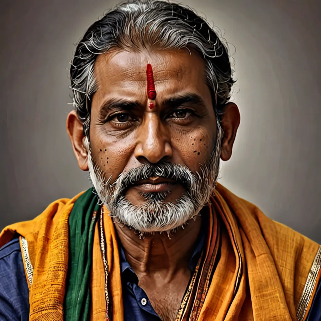 a man with a beard and a yellow scarf on his head and a green scarf on his neck and a yellow scarf on his head, samikshavad, a character portrait, Bholekar Srihari, portrait photography