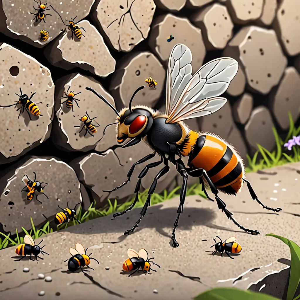 a group of bees standing on top of a cement ground next to a wall of bees on the ground, context art, an illustration of, Chris LaBrooy, highly detailed digital painting