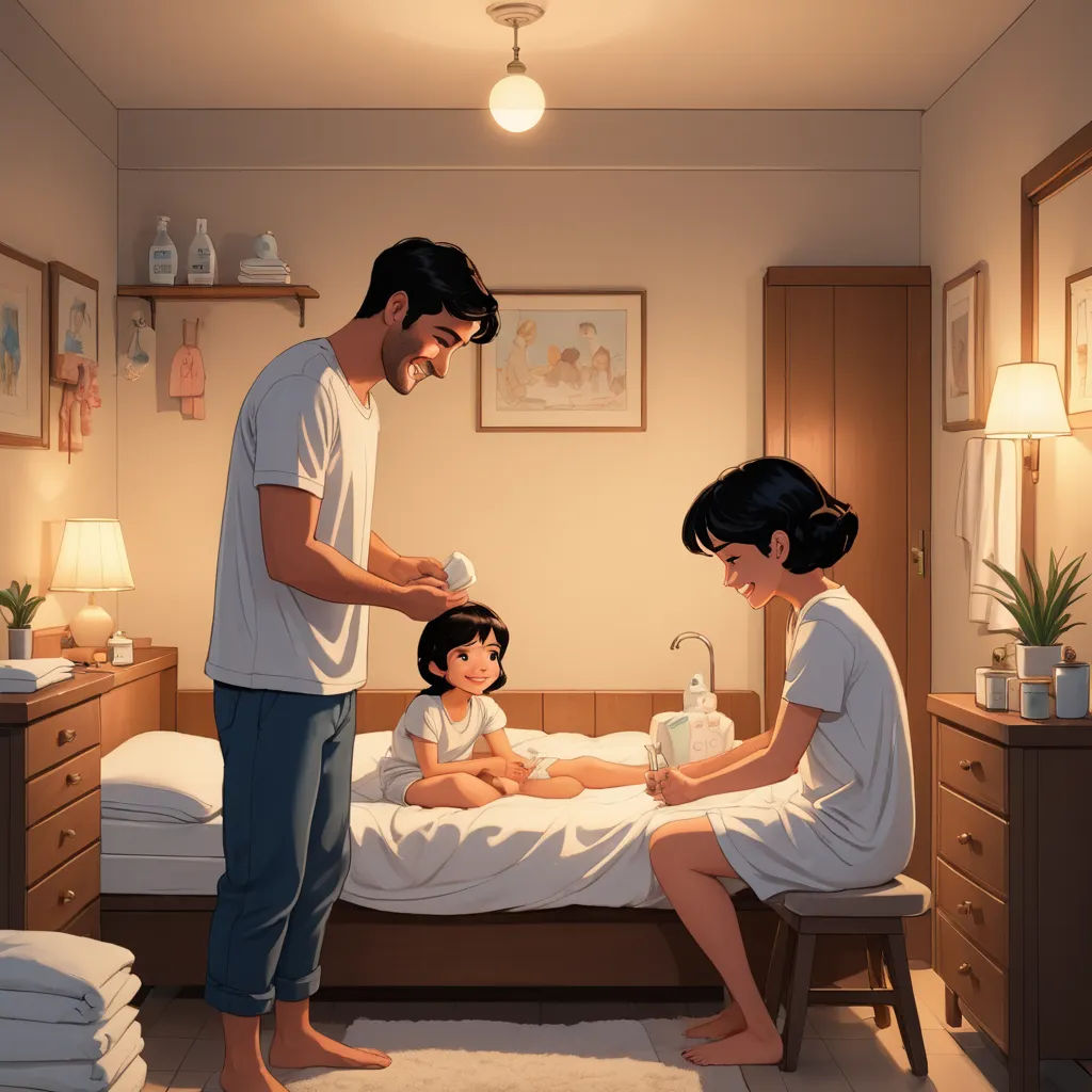 a man is giving a child a bottle of milk in a bedroom with a bed and dressers and a dresser, american scene painting, a storybook illustration, Atey Ghailan, official art