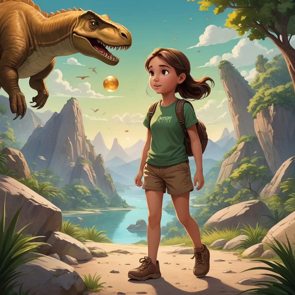 a girl standing in front of a dinosaur and a river with a bird flying over it and a man standing next to her, fantasy art, a storybook illustration, Adam Rex, rossdraws global illumination