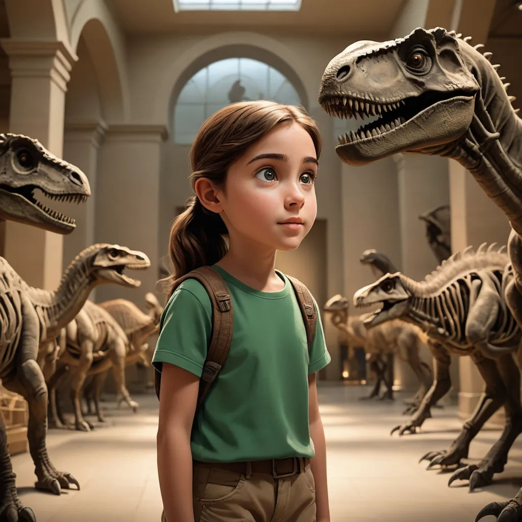 a girl standing in front of a group of dinosaurs in a museum with a boy looking at the camera, photorealism, a poster, Adam Rex, promotional image