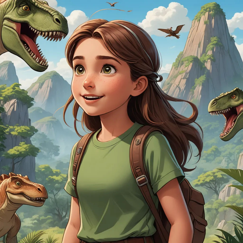 a girl is standing in front of a dinosaur and a girl is standing in front of a t - rex, fantasy art, a storybook illustration, Adam Rex, rossdraws global illumination
