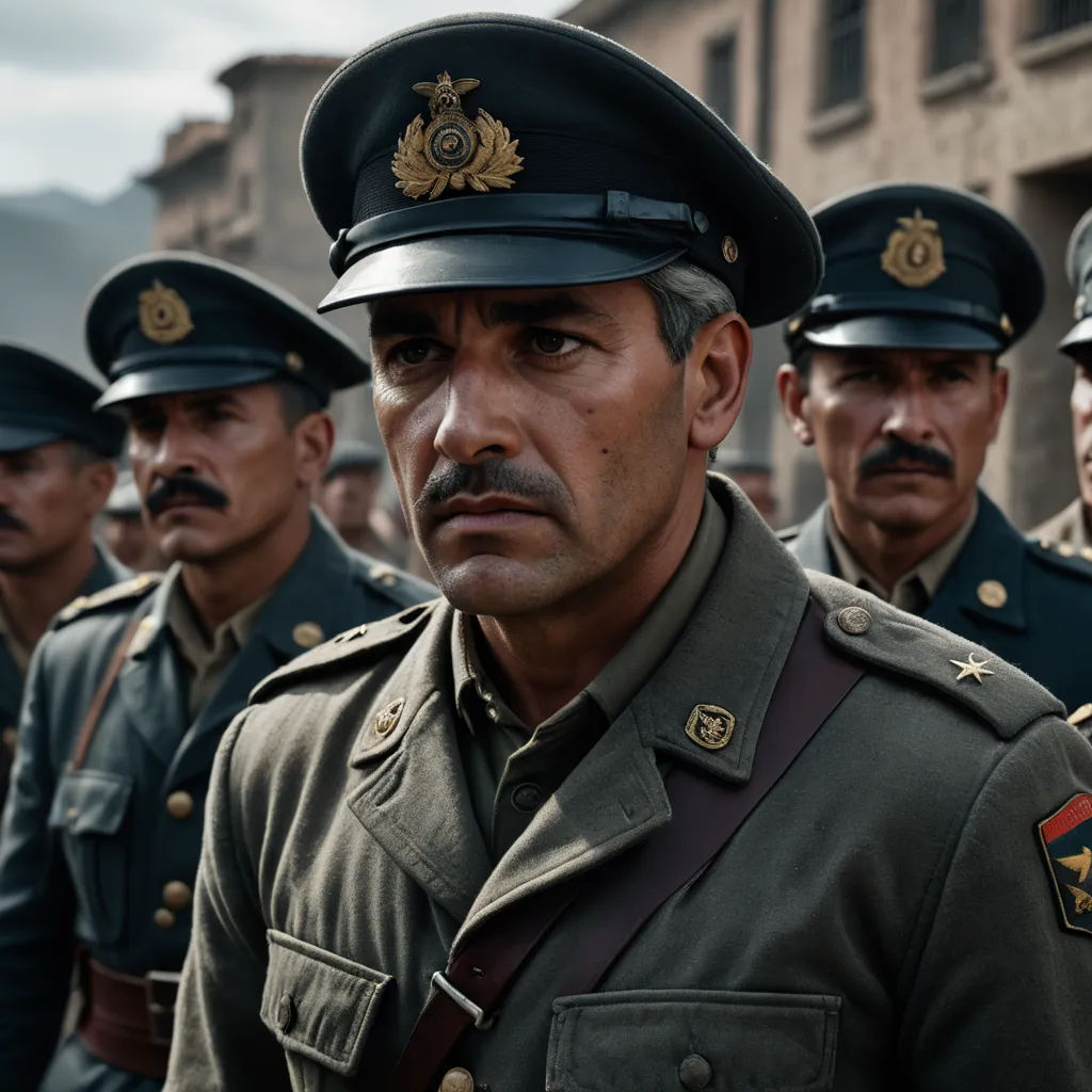 a group of men in uniform standing in a line in front of a building with a building in the background, antipodeans, a poster, Enrique Tábara, vfx