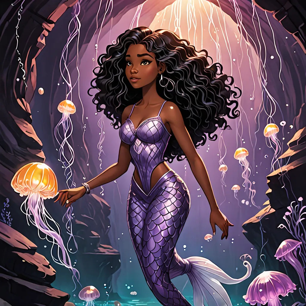 a beautiful woman in a mermaid costume holding a lantern in a cave with jelly fish floating around her and jelly fish floating around her, Cliff Childs, fantasy art, concept art, kinkade