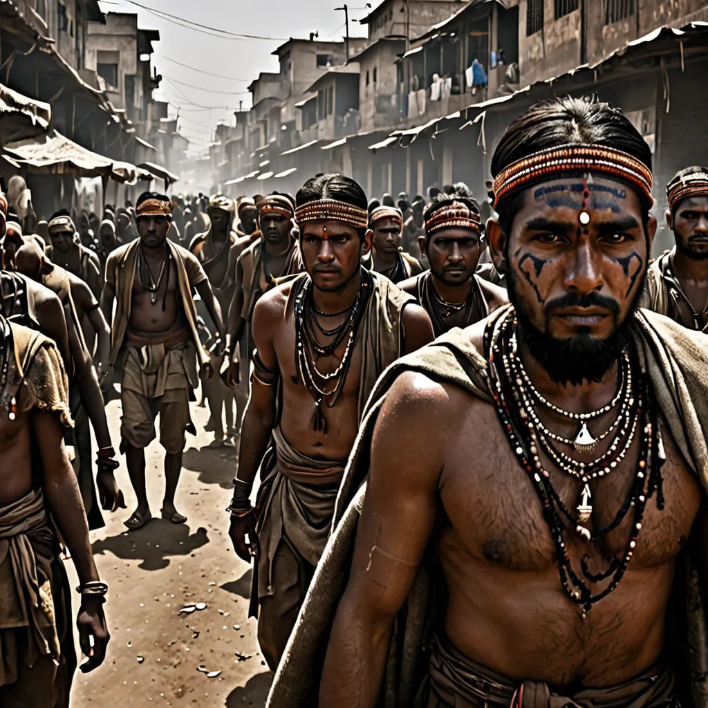 a group of men walking down a street next to tall buildings and a street sign that says no one is there, antipodeans, a detailed matte painting, Bholekar Srihari, cinematic photography