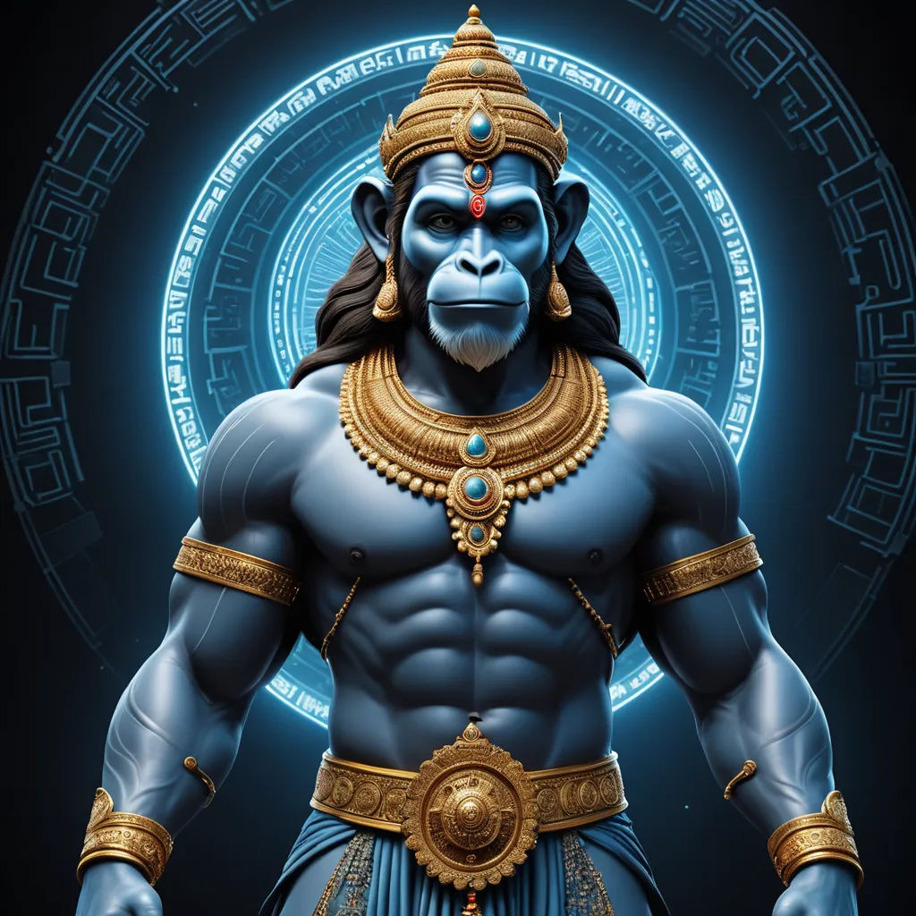 a blue monkey with a gold crown on his head and a blue background with a circle around it and a blue circle around it, samikshavad, a 3D render, Alex Petruk APe, professional digital painting