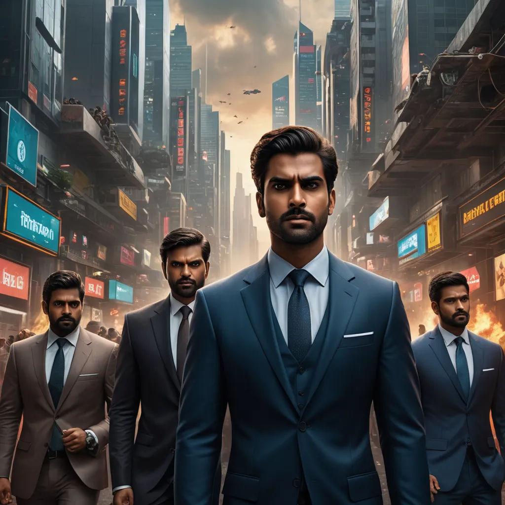 a group of men in suits walking down a street in a city with tall buildings and a sky background, samikshavad, poster art, Altichiero, promotional image