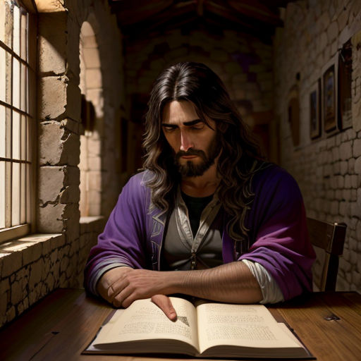 a man sitting at a table with an open book in front of him and pointing at the pages of a book