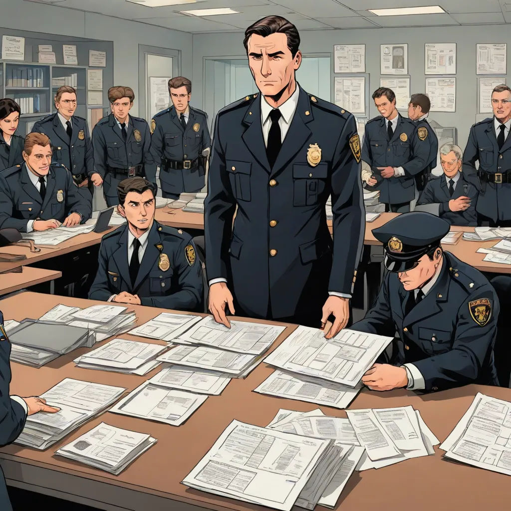 a cartoon of a police officer standing in front of a classroom full of students in uniform and looking at papers, institutional critique, a comic book panel, Alton Tobey, official art