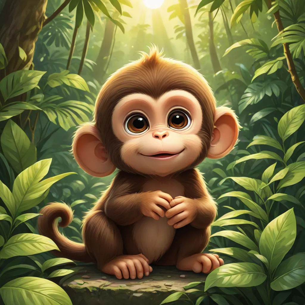 a monkey sitting on a rock in the jungle with the sun shining through the trees behind it and a jungle background, sots art, a digital painting, Alex Petruk APe, jungle