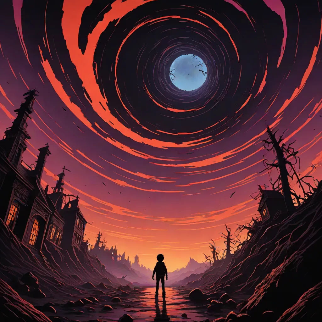 a man standing in a tunnel of red and purple clouds with a man standing in the middle of the tunnel, josan gonzales and dan mumford, psychedelic art, poster art, Dan Mumford