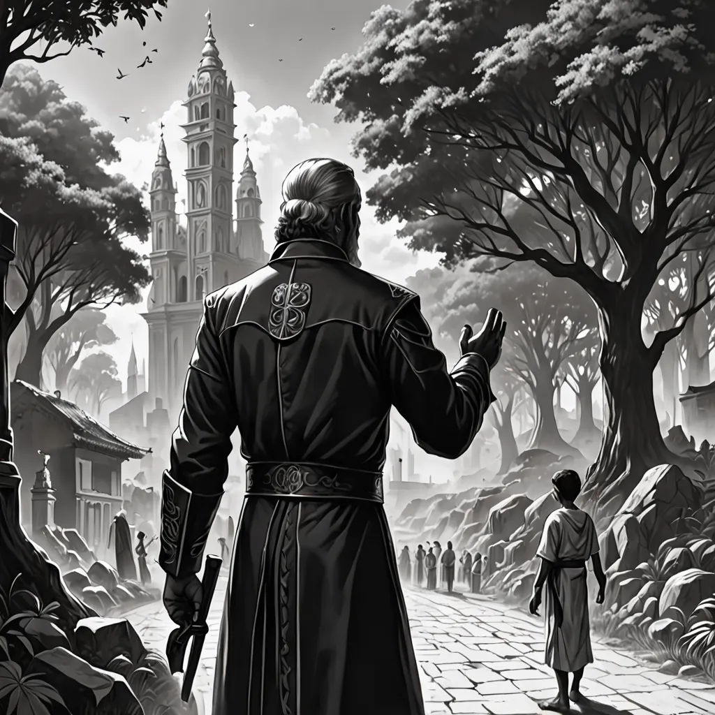 a man in a black and white painting of a man in a black and white picture of a man in a black and white picture, fantasy art, a storybook illustration, Dirk Crabeth, magic the gathering artwork